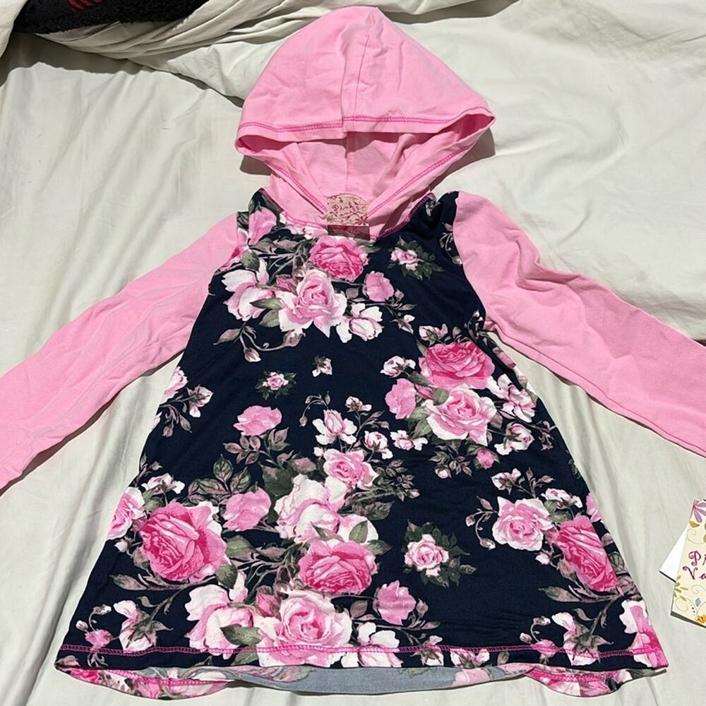 Pink Vanilla 6 navy blue floral hooded polyester spandex lightweight sweatshirt
